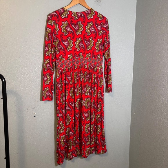 Boden Thea Long Sleeve Jersey Dress Midi Red Paisley Size 8 Petite Office Modest - Picture 7 of 10